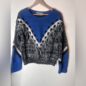 Anthropologie Miska Fringed Geometric Color Block Knit Sweater